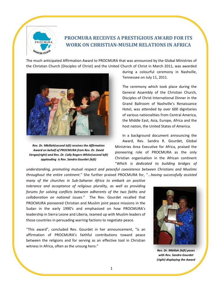 PROCMURA Receives the Global Ministries Affirmation Award