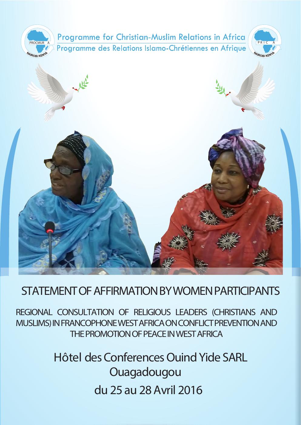 Women Participants' Statement of Affirmation - Ouagadougou 2016